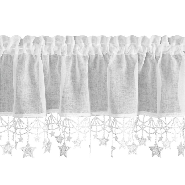 Bijela kuhinjska zavjesa od gaze ukrašena božićnim zvijezdama, tunel 150x30 cm - XMAS