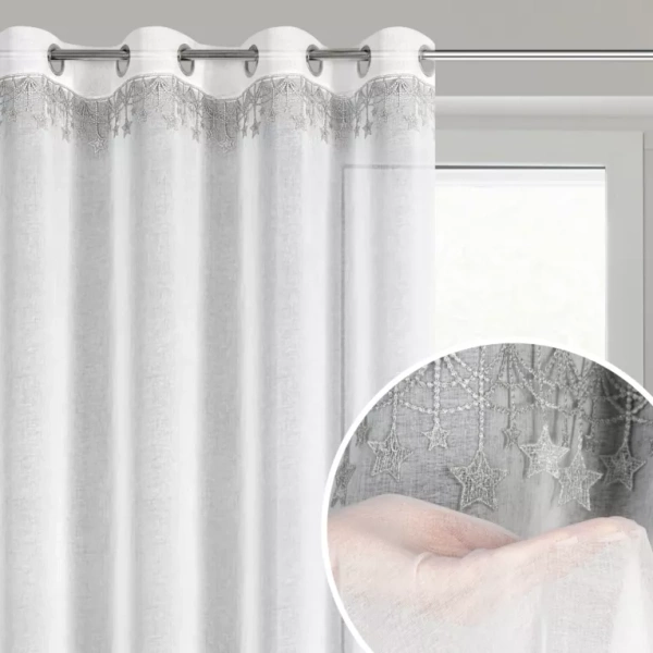 Božićna zavjesa od gaze ukrašena aplikacijom s motivom zvijezde, 140x250 cm - XMAS