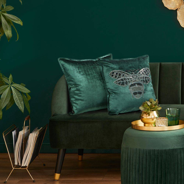 Jastučnica plava baršun ukrašena cirkon printom pčele ROYAL 2