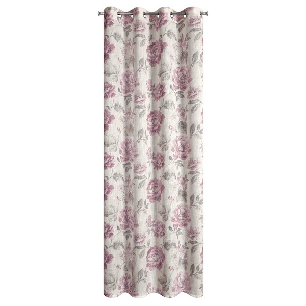 Zavjesa 140x250 od tkanine s dodatkom lana, ukrašena suptilnim cvjetnim printom- DAVENA