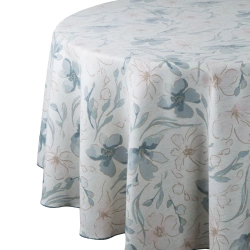 Okrugli stolnjak fi 150 cm s otisnutim pastelnim motivom cvijeća Ines 10 s dodatkom lana