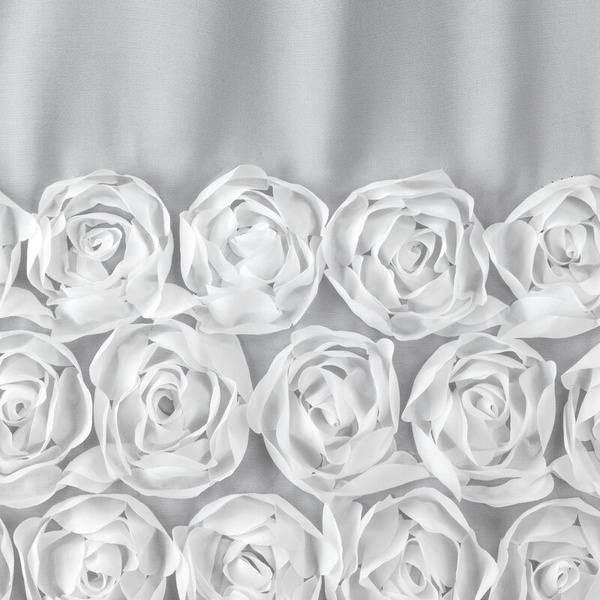 Bijela šifonska zavjesa ukrašena 3D aplikacijom ruže, 140x270 cm, traka - Roses 7- Eva Minge
