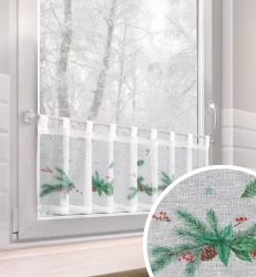 Bijelo-zelena kuhinjska zavjesa od gaze s božićnim printom, 150x30 cm - Xmas 4