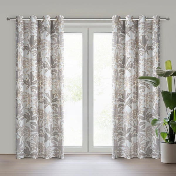 Zavjesa od poluprozirne tkanine ukrašena sjajnim printom, 135x250 cm, zlatne rupice - ANELI