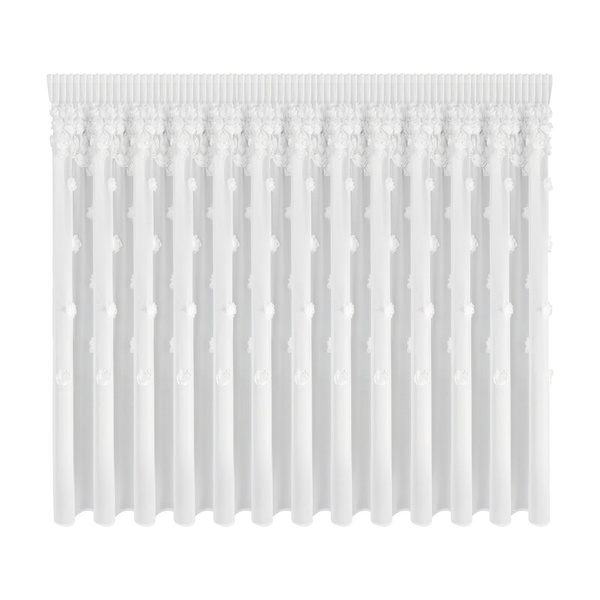 Bijela šifonska zavjesa ukrašena trodimenzionalnim ružama, 350x160 cm, traka - DIANA