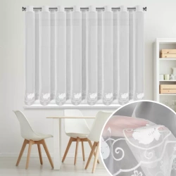 Kratka bijela zavjesa od fine mreže ukrašena suptilnim vezom, 350x160 cm - LETI