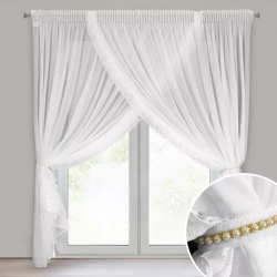 Bijela zavjesa od šifona ukrašena volanom, s vezicom, 400x250 cm LUISA 