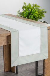 Trkač za stol prirodni stolnjak s ukrasnim rufom maslinaste boje i bež obrubom 40x140 Sylvia