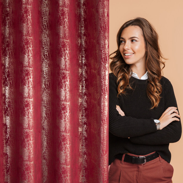 Bordo baršunasta zavjesa sa sjajnim printom, 140x250 cm - INGRID