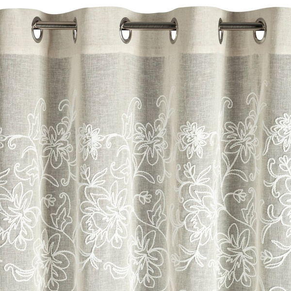 Zavjesa od tkanine prirodnog izgleda ukrašena šenil vezom, 140x250 cm - LILY