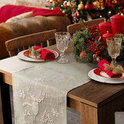 Božićni stolnjak 85x85 cm ukrašen nježnim printom, bež, lanena struktura