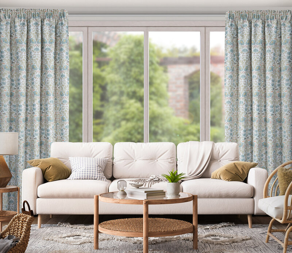 Zavjesa za zamračivanje, bijela i plava, ukrašena biljnim printom, 135x270 cm- ASHLEY