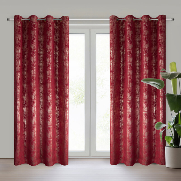 Bordo baršunasta zavjesa sa sjajnim printom, 140x250 cm - INGRID