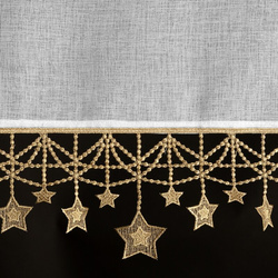 Bijelo zlatna kuhinjska zavjesa od gaze ukrašena božićnim zvijezdama, tunel 150x30 cm - XMAS