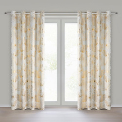 Krem i zlatna tkana zavjesa ukrašena sjajnim egzotičnim motivom lišća, 140x250 cm, zlatne ušice - ZARIA