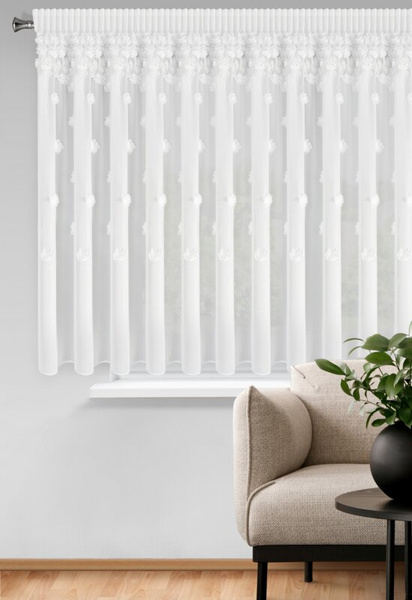 Bijela šifonska zavjesa ukrašena trodimenzionalnim ružama, 350x160 cm, traka - DIANA