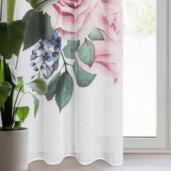 Set od 2 zavjese 140x260 od svijetlog etamina s motivom ruže i slatkog kolibrića LIA