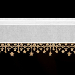 Bijelo zlatna kuhinjska zavjesa od gaze ukrašena božićnim zvijezdama, tunel 150x90 cm - XMAS