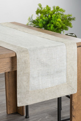 Trkač za stol prirodni stolnjak s bež ukrasnim volanom s porubom 40x140 s dodatkom lana Natura 10