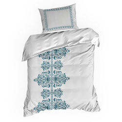 Ekskluzivna posteljina 220x200 cm pamučni saten, bijela, tamnoplava s ornamentalnim uzorkom Reina Line