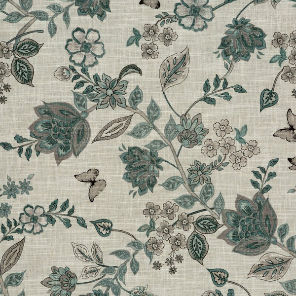 Prirodno plava zavjesa 140x250 od tkanine s dodatkom lana, ukrašena biljnim printom - TALI