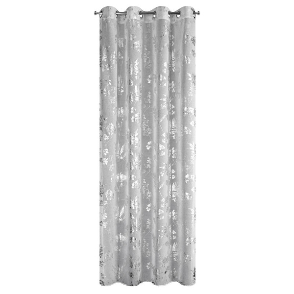Bijelo-srebrna mrežasta zavjesa s biljnim motivom, 140x250 cm - DELIA