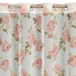 Zavjesa 140x250 ukrašena printom ruža s dodatkom zlata, izrađena od gaze, MELA 