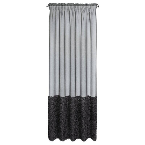 Crna zavjesa s krznenom aplikacijom na traci 140x270 Marion