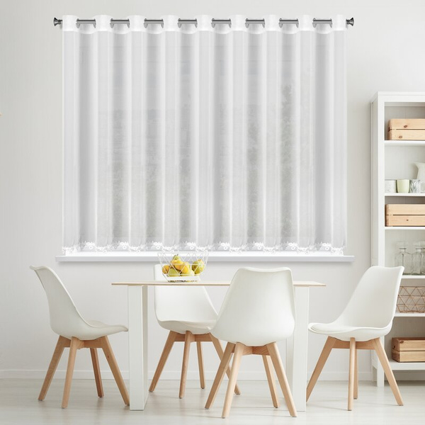 Bijela šifonska zavjesa ukrašena izvezenom aplikacijom, 400x140 cm, LILI