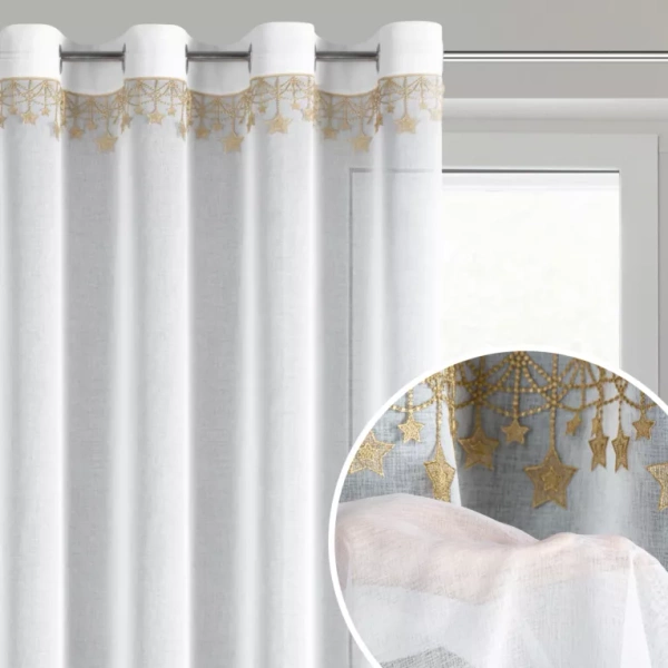 Božićna zavjesa od gaze ukrašena aplikacijom s motivom zvijezde, 140x250 cm - XMAS
