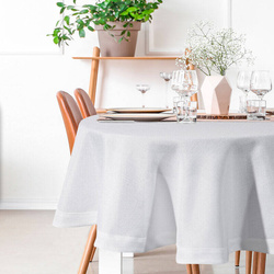 Okrugli stolnjak s lanenim tkanjem i sjajnim koncem, završen dvostrukom trakom na rubovima ∅ 120 cm Bianca 2