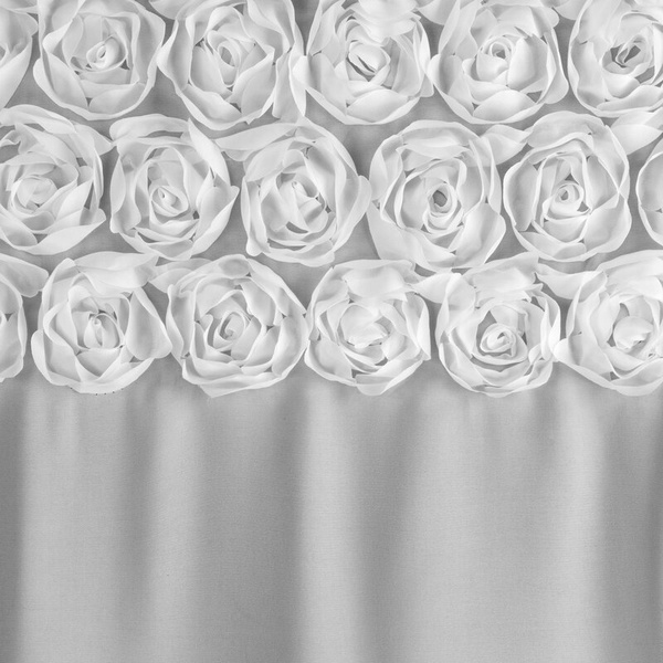 Bijela šifonska zavjesa ukrašena 3D aplikacijom ruže, 140x250 cm - ROSES8 - Eva Minge