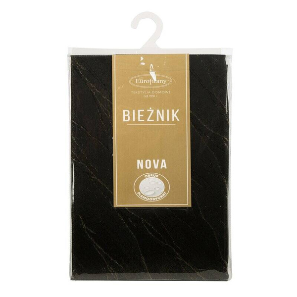 Crni nadstolnjak ukrašen sjajnim zlatnim uzorkom mramora, otporan na mrlje 40x140 Suzana