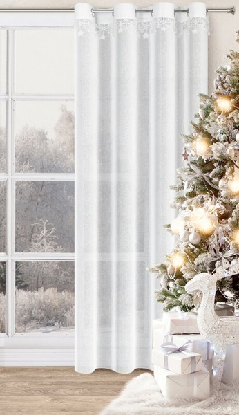 Božićna zavjesa od gaze ukrašena aplikacijom s motivom zvijezde, 140x250 cm - XMAS