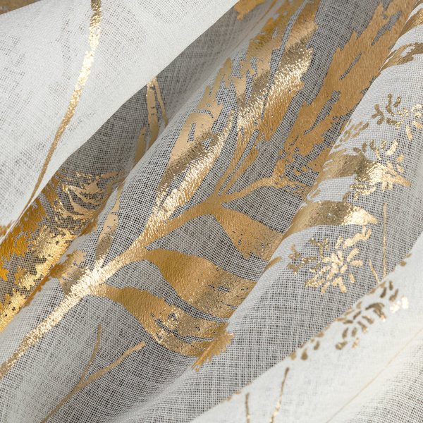 Bijelo-zlatna mrežasta zavjesa s biljnim motivom, 140x250 cm - DELIA