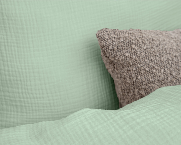 Zelena posteljina od muslina zgužvana, nije potrebno glačanje, 100% pamuk 