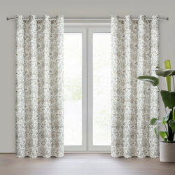 Zavjesa s prirodnim tkanjem i dodatkom lana, prirodne boje s botaničkim uzorkom ukrašenim zlatnim detaljima, 140x250 rupice - LUCINA 2