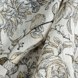 Zavjesa s prirodnim tkanjem i dodatkom lana, prirodne boje s botaničkim uzorkom ukrašenim zlatnim detaljima, 140x250 rupice - LUCINA 2