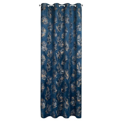 Tamnoplava zavjesa od mekog baršuna sa sjajnim printom palminog lišća 140x250 Gloria 