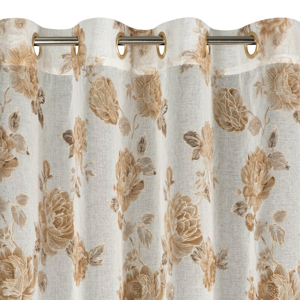 Zavjesa 140x250 ukrašena printom ruža s dodatkom zlata, izrađena od gaze, MELA 