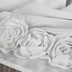 Bijela šifonska zavjesa za kuhinju ukrašena 3D ružama, 40x150 cm- ROSES11 Eva Minge