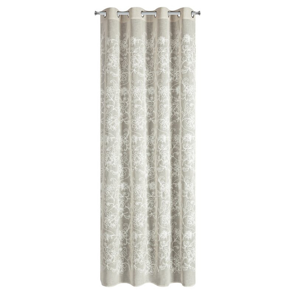 Zavjesa od tkanine prirodnog izgleda ukrašena šenil vezom, 140x250 cm - LILY