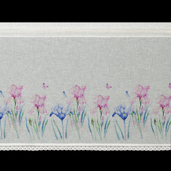 Bijela kuhinjska zavjesa od gaze ukrašena cvjetnim printom i čipkom, 150x60 cm, DOLOREZ tunel