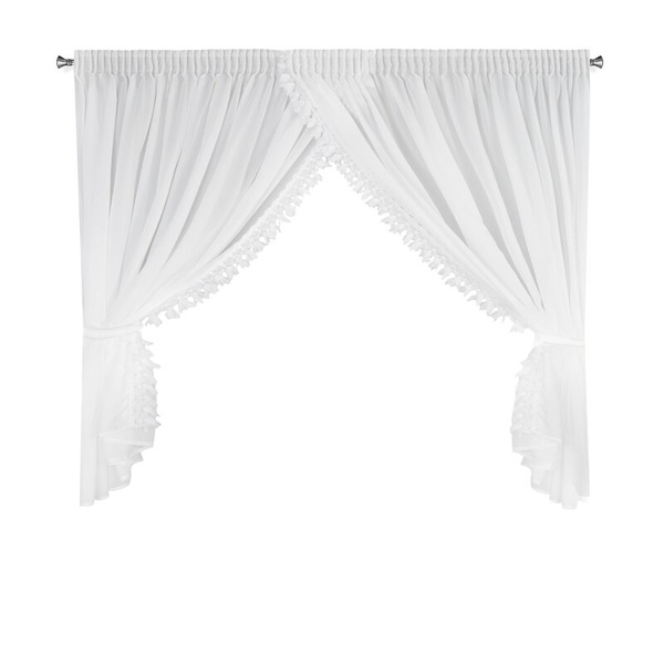 Bijela šifonska zavjesa ukrašena aplikacijom, uključena s uzicama, 400x160 cm - LORETA