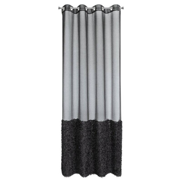 Crna zavjesa s krznenom aplikacijom 140x250 Marion