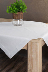 Bijeli stolnjak tkan finim geometrijskim uzorkom sa srebrnom niti i trakom na rubovima 85x85 Julia