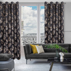 Crna zavjesa od mekog baršuna sa sjajnim printom palminog lišća 140x250 Gloria 