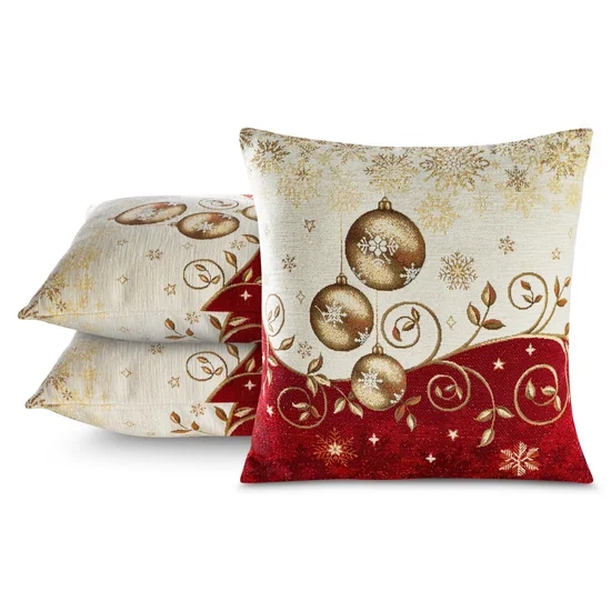 Božićna jastučnica tkana od mekog šenil konca s motivom zlatnih kuglica 45x45