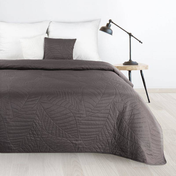 Prekrivač grafit170x210 prošiven u botaničkom uzorku lišća Boni 6