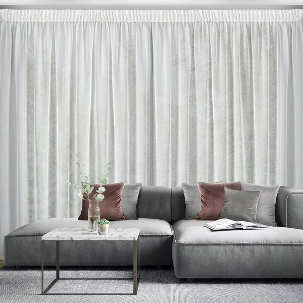 Gotova zavjesa 300x270 od šifona ukrašena printom mramora, zlatne ušice Hera